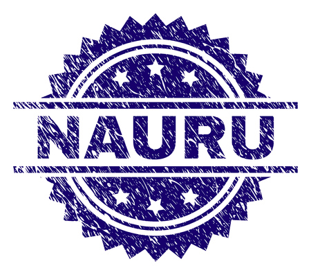 NAURU stamp seal watermark with distress style. Blue vector rubber print of NAURU text with grunge texture.のイラスト素材