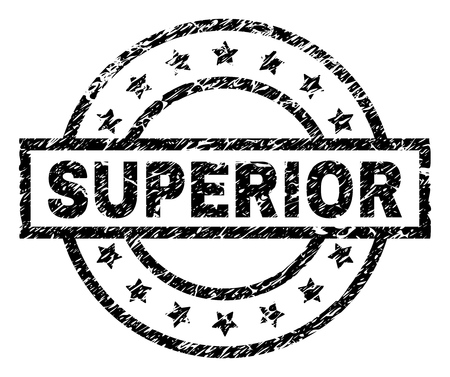 SUPERIOR stamp seal watermark with distress style. Designed with rectangle, circles and stars. Black vector rubber print of SUPERIOR tag with grunge texture.のイラスト素材