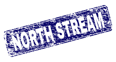 NORTH STREAM stamp seal print with distress texture. Seal shape is a rounded rectangle with frame. Blue vector rubber print of NORTH STREAM title with grunge texture.のイラスト素材
