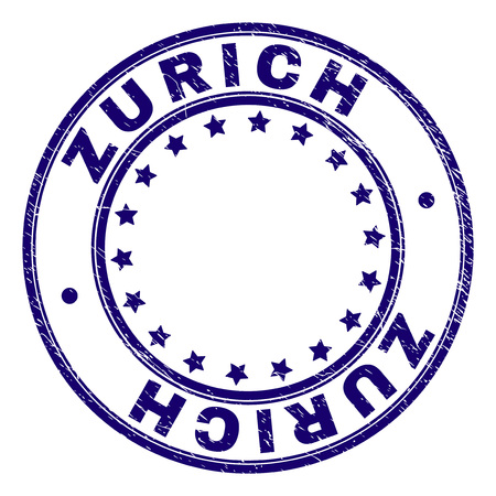 ZURICH stamp seal imprint with grunge texture. Designed with round shapes and stars. Blue vector rubber print of ZURICH tag with grunge texture.のイラスト素材