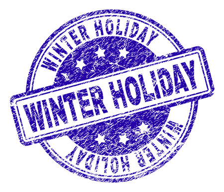 WINTER HOLIDAY stamp seal imprint with grunge texture. Designed with rounded rectangles and circles. Blue vector rubber print of WINTER HOLIDAY caption with grunge texture.のイラスト素材