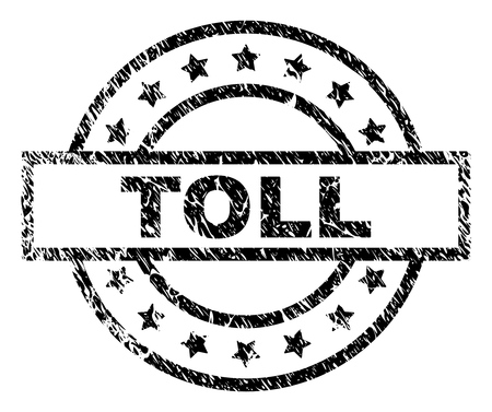 TOLL stamp seal watermark with distress style. Designed with rectangle, circles and stars. Black vector rubber print of TOLL title with corroded texture.のイラスト素材