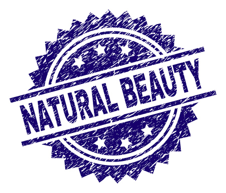NATURAL BEAUTY stamp seal watermark with distress style. Blue vector rubber print of NATURAL BEAUTY caption with scratched texture.のイラスト素材