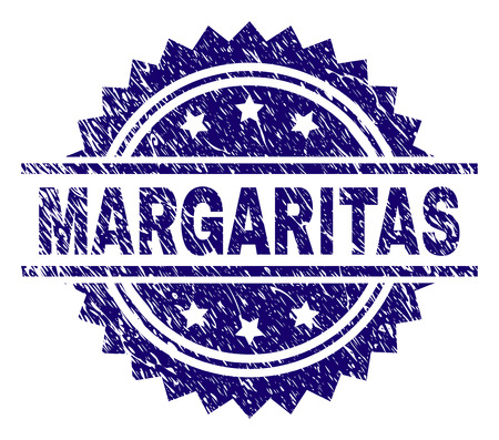 MARGARITAS stamp seal watermark with distress style. Blue vector rubber print of MARGARITAS text with unclean texture.のイラスト素材