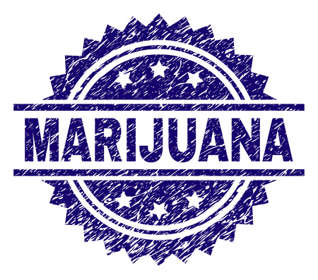 MARIJUANA stamp seal watermark with distress style. Blue vector rubber print of MARIJUANA tag with dirty texture.のイラスト素材