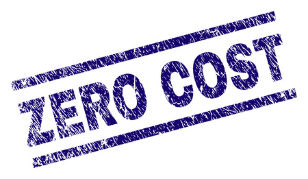 ZERO COST seal imprint with scratced style. Blue vector rubber print of ZERO COST text with dust texture. Text title is placed between parallel lines.のイラスト素材