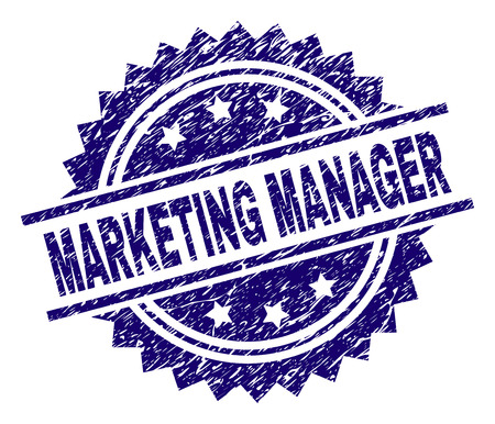 MARKETING MANAGER stamp seal watermark with distress style. Blue vector rubber print of MARKETING MANAGER caption with corroded texture.のイラスト素材