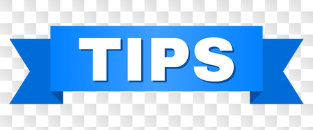 TIPS text on a ribbon. Designed with white caption and blue stripe. Vector banner with TIPS tag on a transparent background.のイラスト素材