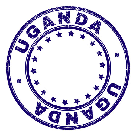 UGANDA stamp seal watermark with grunge texture. Designed with circles and stars. Blue vector rubber print of UGANDA caption with grunge texture.のイラスト素材