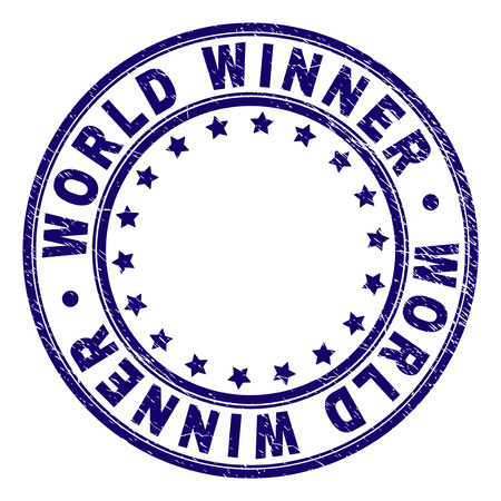 WORLD WINNER stamp seal watermark with distress texture. Designed with circles and stars. Blue vector rubber print of WORLD WINNER caption with dust texture.のイラスト素材