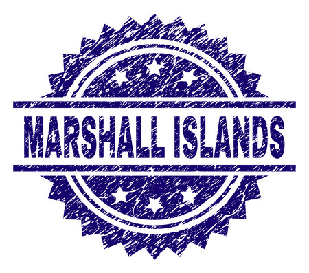 MARSHALL ISLANDS stamp seal watermark with distress style. Blue vector rubber print of MARSHALL ISLANDS text with scratched texture.のイラスト素材
