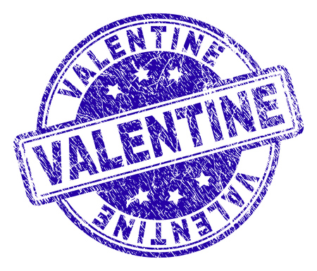 VALENTINE stamp seal watermark with grunge texture. Designed with rounded rectangles and circles. Blue vector rubber print of VALENTINE title with grunge texture.のイラスト素材
