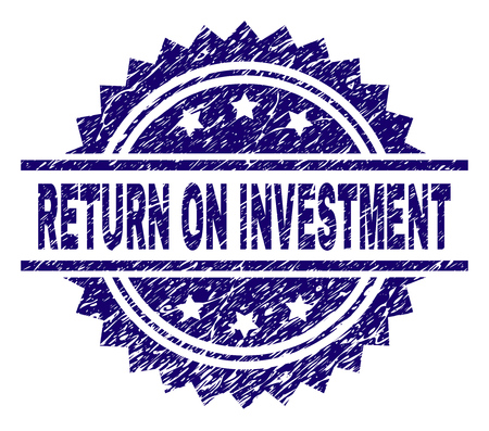 RETURN ON INVESTMENT stamp seal watermark with distress style. Blue vector rubber print of RETURN ON INVESTMENT label with dust texture.のイラスト素材