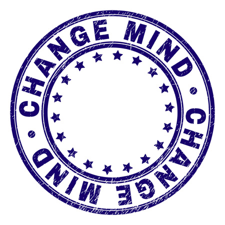 CHANGE MIND stamp seal imprint with grunge style. Designed with circles and stars. Blue vector rubber print of CHANGE MIND tag with grunge texture.のイラスト素材