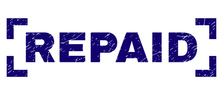 REPAID tag seal print with grunge texture. Text label is placed between corners. Blue vector rubber print of REPAID with grunge texture.のイラスト素材