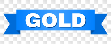 GOLD text on a ribbon. Designed with white title and blue stripe. Vector banner with GOLD tag on a transparent background.のイラスト素材