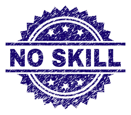 NO SKILL stamp seal watermark with distress style. Blue vector rubber print of NO SKILL caption with grunge texture.のイラスト素材