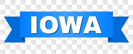 IOWA text on a ribbon. Designed with white caption and blue stripe. Vector banner with IOWA tag on a transparent background.のイラスト素材