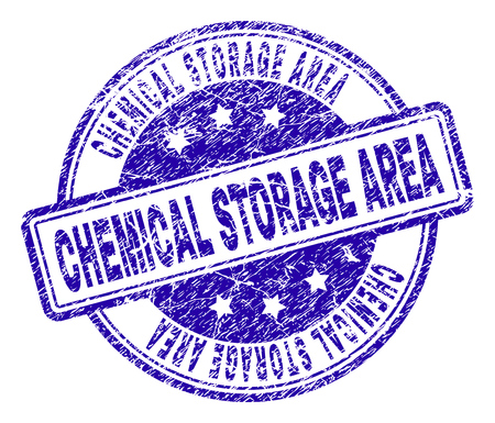CHEMICAL STORAGE AREA stamp seal watermark with grunge texture. Designed with rounded rectangles and circles. Blue vector rubber print of CHEMICAL STORAGE AREA label with grunge texture.のイラスト素材