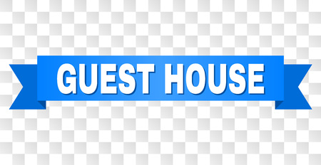 GUEST HOUSE text on a ribbon. Designed with white caption and blue stripe. Vector banner with GUEST HOUSE tag on a transparent background.のイラスト素材