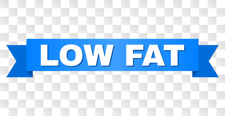 LOW FAT text on a ribbon. Designed with white caption and blue stripe. Vector banner with LOW FAT tag on a transparent background.のイラスト素材