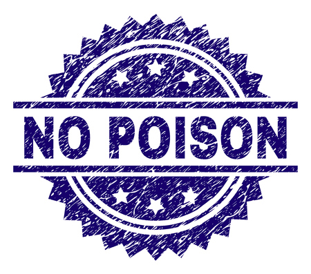 NO POISON stamp seal watermark with distress style. Blue vector rubber print of NO POISON text with unclean texture.のイラスト素材