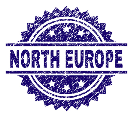 NORTH EUROPE stamp seal watermark with distress style. Blue vector rubber print of NORTH EUROPE tag with corroded texture.のイラスト素材