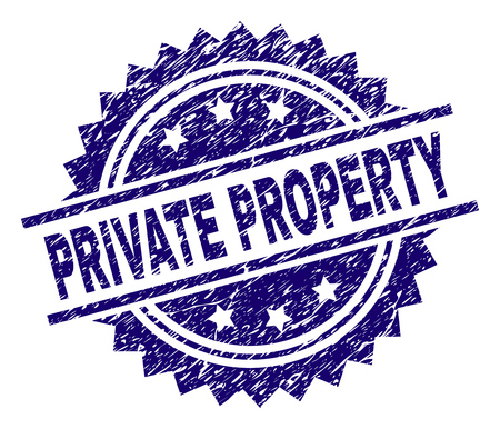 PRIVATE PROPERTY stamp seal watermark with distress style. Blue vector rubber print of PRIVATE PROPERTY caption with dust texture.のイラスト素材