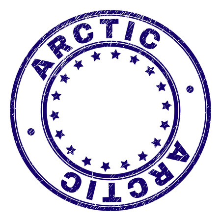 ARCTIC stamp seal imprint with distress texture. Designed with circles and stars. Blue vector rubber print of ARCTIC caption with unclean texture.のイラスト素材