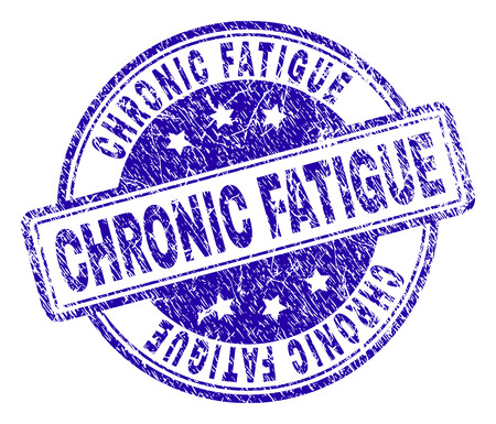 CHRONIC FATIGUE stamp seal imprint with grunge texture. Designed with rounded rectangles and circles. Blue vector rubber print of CHRONIC FATIGUE label with grunge texture.のイラスト素材