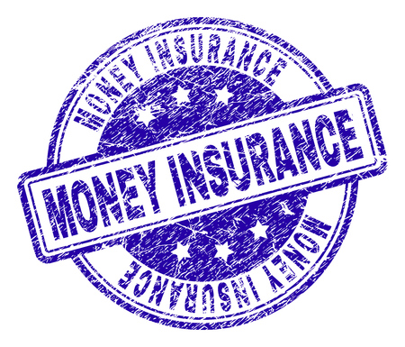MONEY INSURANCE stamp seal imprint with grunge texture. Designed with rounded rectangles and circles. Blue vector rubber print of MONEY INSURANCE caption with scratched texture.のイラスト素材