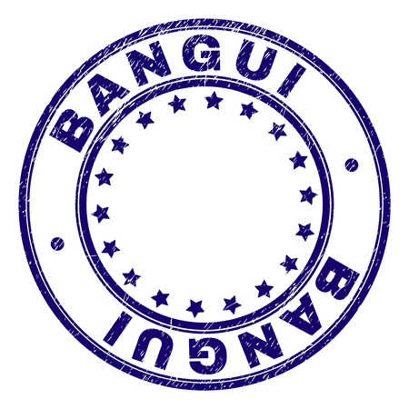 BANGUI stamp seal imprint with grunge texture. Designed with circles and stars. Blue vector rubber print of BANGUI label with unclean texture.のイラスト素材