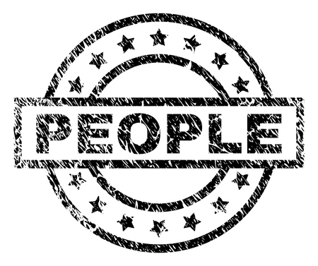 PEOPLE stamp seal watermark with distress style. Designed with rectangle, circles and stars. Black vector rubber print of PEOPLE text with scratched texture.のイラスト素材