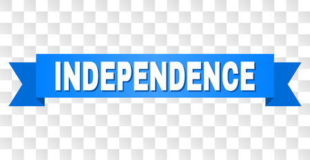 INDEPENDENCE text on a ribbon. Designed with white caption and blue tape. Vector banner with INDEPENDENCE tag on a transparent background.のイラスト素材