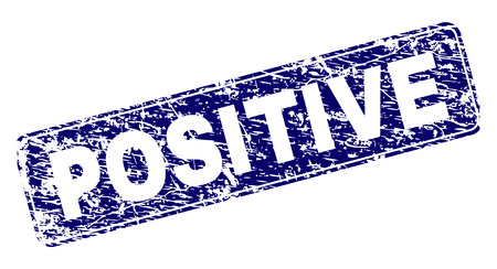 POSITIVE stamp seal print with distress texture. Seal shape is a rounded rectangle with frame. Blue vector rubber print of POSITIVE title with dust texture.のイラスト素材