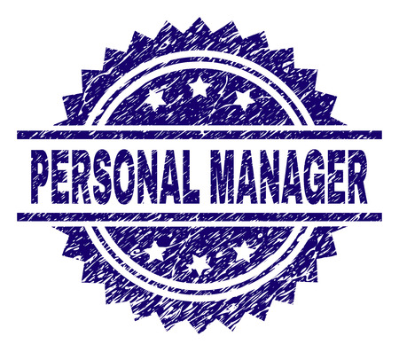 PERSONAL MANAGER stamp seal watermark with distress style. Blue vector rubber print of PERSONAL MANAGER label with unclean texture.のイラスト素材