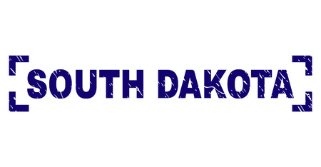 SOUTH DAKOTA caption seal print with corroded texture. Text caption is placed inside corners. Blue vector rubber print of SOUTH DAKOTA with corroded texture.のイラスト素材