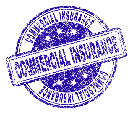 COMMERCIAL INSURANCE stamp seal imprint with grunge texture. Designed with rounded rectangles and circles. Blue vector rubber print of COMMERCIAL INSURANCE text with scratched texture.のイラスト素材