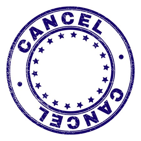 CANCEL stamp seal watermark with grunge texture. Designed with circles and stars. Blue vector rubber print of CANCEL caption with unclean texture.のイラスト素材
