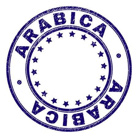 ARABICA stamp seal watermark with grunge texture. Designed with round shapes and stars. Blue vector rubber print of ARABICA label with grunge texture.のイラスト素材