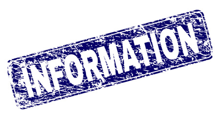 INFORMATION stamp seal print with distress style. Seal shape is a rounded rectangle with frame. Blue vector rubber print of INFORMATION tag with dust style.のイラスト素材