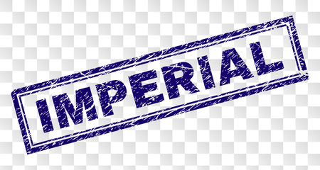 IMPERIAL stamp seal watermark with rubber print style and double framed rectangle shape. Stamp is placed on a transparent background. Blue vector rubber print of IMPERIAL tag with retro texture.のイラスト素材
