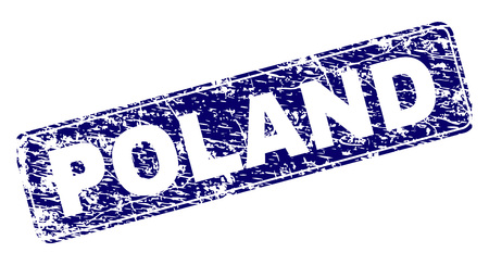 POLAND stamp seal print with grunge texture. Seal shape is a rounded rectangle with frame. Blue vector rubber print of POLAND text with grunge texture.のイラスト素材