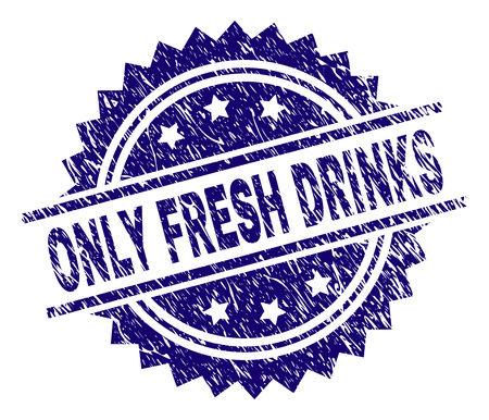 ONLY FRESH DRINKS stamp seal watermark with distress style. Blue vector rubber print of ONLY FRESH DRINKS text with retro texture.のイラスト素材