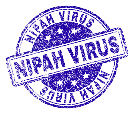 NIPAH VIRUS stamp seal imprint with grunge texture. Designed with rounded rectangles and circles. Blue vector rubber print of NIPAH VIRUS text with scratched texture.のイラスト素材
