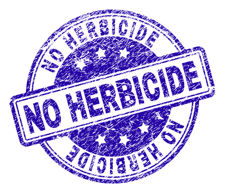 NO HERBICIDE stamp seal imprint with grunge style. Designed with rounded rectangles and circles. Blue vector rubber print of NO HERBICIDE caption with grunge texture.のイラスト素材