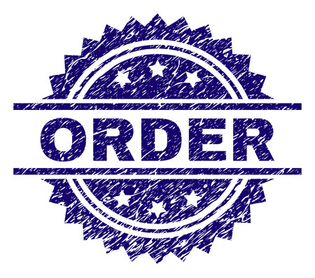 ORDER stamp seal watermark with distress style. Blue vector rubber print of ORDER caption with retro texture.のイラスト素材