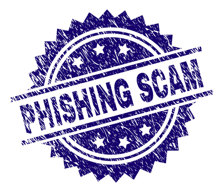 PHISHING SCAM stamp seal watermark with distress style. Blue vector rubber print of PHISHING SCAM label with dirty texture.のイラスト素材