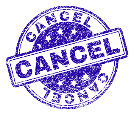 CANCEL stamp seal imprint with grunge texture. Designed with rounded rectangles and circles. Blue vector rubber print of CANCEL tag with grunge texture.のイラスト素材