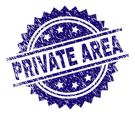 PRIVATE AREA stamp seal watermark with distress style. Blue vector rubber print of PRIVATE AREA title with scratched texture.のイラスト素材